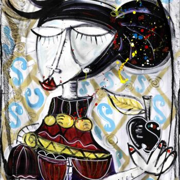 Painting titled "The Lady of the App…" by Alessandro Siviglia, Original Artwork, Acrylic Mounted on Wood Stretcher frame