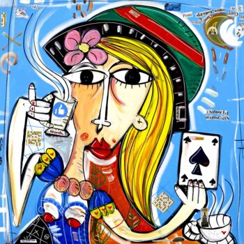 Painting titled "Lady Influencer" by Alessandro Siviglia, Original Artwork, Acrylic Mounted on Wood Stretcher frame