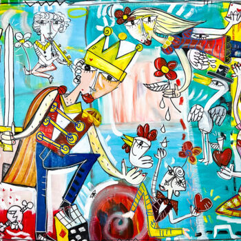 Painting titled "The Atomic King" by Alessandro Siviglia, Original Artwork, Acrylic Mounted on Wood Stretcher frame