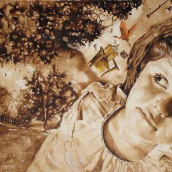 Pittura intitolato "alice nella tana de…" da Alessia Clementi, Opera d'arte originale, Acquarello