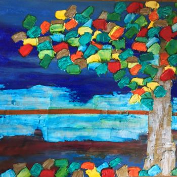 Painting titled "Notte con albero su…" by Alessia Nicolini, Original Artwork