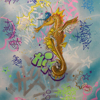 Painting titled "Seahorse save the s…" by Alessio Hassan Alì (Hipo), Original Artwork, Spray paint
