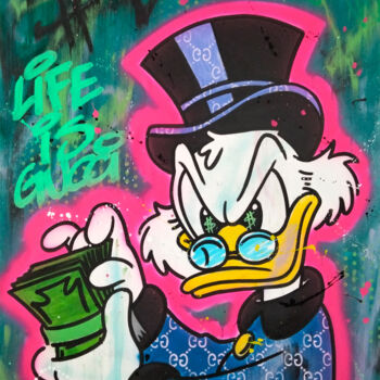 Painting titled "Scrooge McDuck X Gu…" by Alessio Hassan Alì (Hipo), Original Artwork, Spray paint