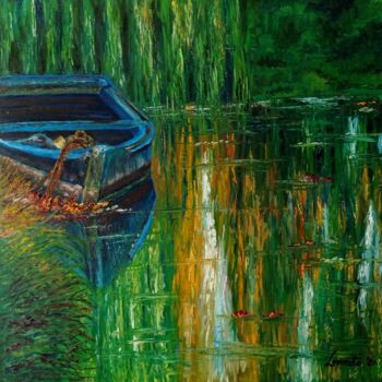 Painting titled "I colori del fiume" by Alessio Levorato, Original Artwork, Oil Mounted on Wood Stretcher frame