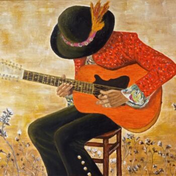 Pintura intitulada "Jimi in acoustic" por Alessio Levorato, Obras de arte originais, Óleo