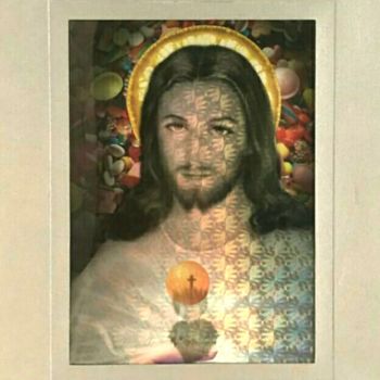 Collages titled "Silver Jesus" by Alessio Brugnoli Colors, Original Artwork, Collages Mounted on Other rigid panel