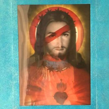 Collages intitulée "Jesus Interdetto" par Alessio Brugnoli Colors, Œuvre d'art originale, Collages Monté sur Autre panneau r…