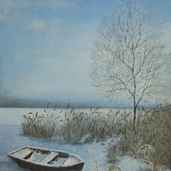 Pintura titulada "In winter on the la…" por Alevtina Pugina, Obra de arte original, Oleo