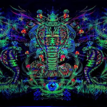 Digitale Kunst mit dem Titel "Blacklight tapestry…" von Alex Anahart, Original-Kunstwerk, Stoff
