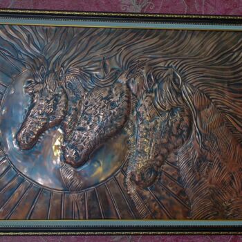 Peinture intitulée "Тройка.(Конь-Огонь)" par Alexey Saralidze, Œuvre d'art originale, Bronze