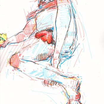 Drawing titled "Resting male with y…" by Alex Buzunov, Original Artwork, Marker