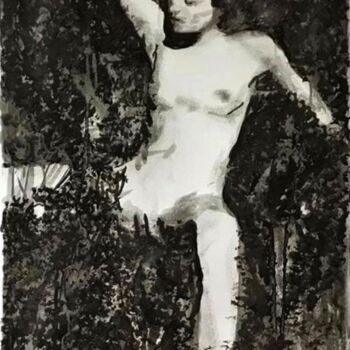 Dessin intitulée "Sunbathing nude 3" par Alex Buzunov, Œuvre d'art originale, Encre