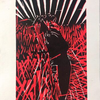 Druckgrafik mit dem Titel "Féministe" von Alex Buzunov, Original-Kunstwerk, Linoldrucke