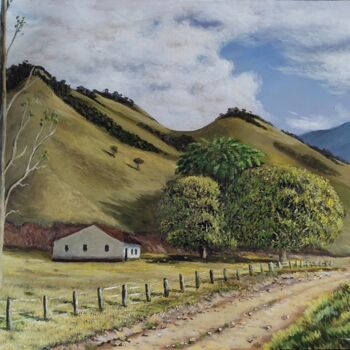 Painting titled "Casinha de campo ao…" by Alex Carvalho, Original Artwork, Acrylic Mounted on Wood Stretcher frame