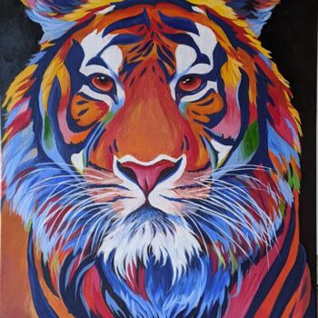 Painting titled "Tigre moderno color…" by Alex Carvalho, Original Artwork, Acrylic Mounted on Wood Stretcher frame