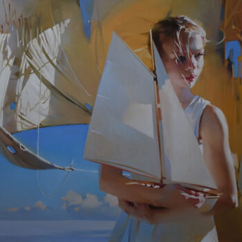 Pintura titulada ""Wind in the sails"" por Alex Chernigin, Obra de arte original, Oleo Montado en Bastidor de camilla de mad…