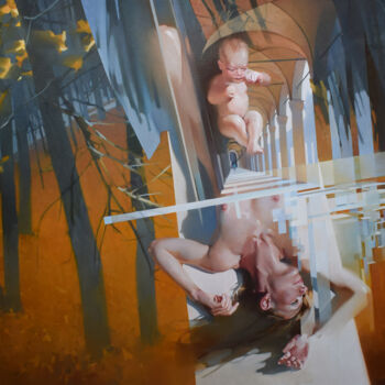 Schilderij getiteld ""Beginning"" door Alex Chernigin, Origineel Kunstwerk, Olie Gemonteerd op Frame voor houten brancard