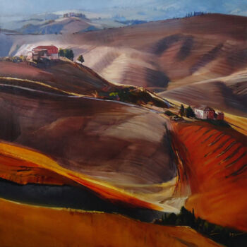 Pintura intitulada "Hills of Tuscany. P…" por Alex Chernigin, Obras de arte originais, Óleo Montado em Armação em madeira