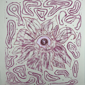 Printmaking titled "Flower eye rose (li…" by Alex Danv, Original Artwork, Ink