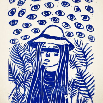 Druckgrafik mit dem Titel "I don't see it" von Alex Danv, Original-Kunstwerk, Linoldrucke