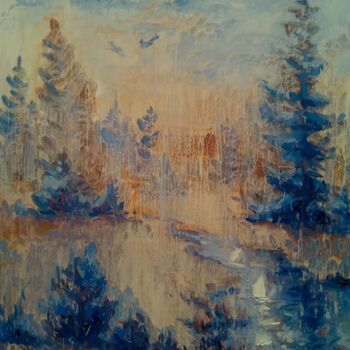 Peinture intitulée "Forest stream" par Alex Klas, Œuvre d'art originale, Huile Monté sur Châssis en bois