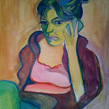 Painting titled "Femme-verte.jpg" by Alex Legnam, Original Artwork