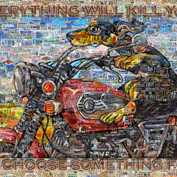 Digital Arts titled "Dog Riding Harley B…" by Alex Loskutov, Original Artwork, Photo Montage