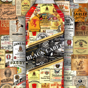 Digitale Kunst mit dem Titel "Whiskey Black Label…" von Alex Loskutov, Original-Kunstwerk, Fotomontage