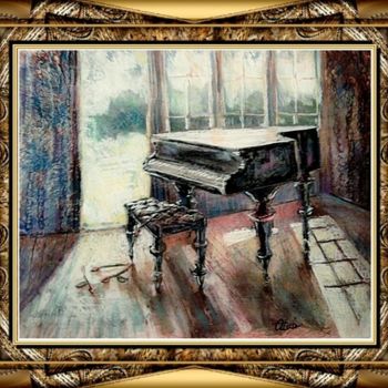 Painting titled "Piano and roses" by Alex Ottmár, Original Artwork, Pastel