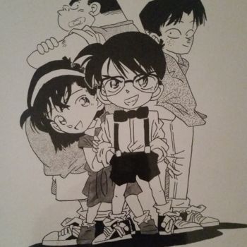 Drawing titled "Détective Conan" by Alex Pauchard, Original Artwork, Ink