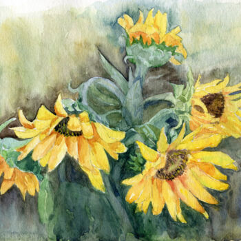 Painting titled "Sunflowers from the…" by Alex Vainova, Original Artwork, Watercolor