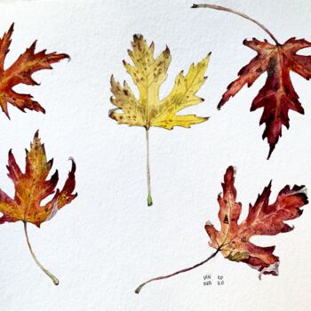 Malerei mit dem Titel "Autumn leaves - bot…" von Alex Vainova, Original-Kunstwerk, Aquarell