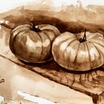 Painting titled "pumpkin-like tomato…" by Alex Vainova, Original Artwork, Watercolor