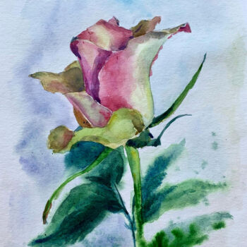 Painting titled "Rose in war spring" by Alex Vainova, Original Artwork, Watercolor