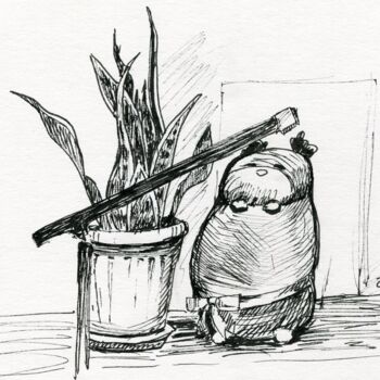 Drawing titled "A PLANT AND A TOY.…" by Alex Vainova, Original Artwork, Ink