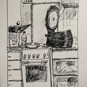 Drawing titled "kitchen. 20 min ske…" by Alex Vainova, Original Artwork, Ink