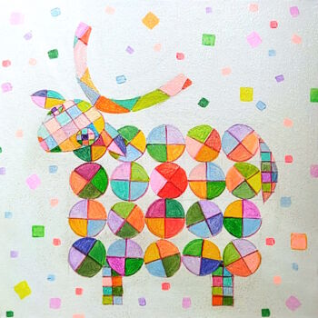 绘画 标题为“The Sheep” 由Alexandra Finkelchtein, 原创艺术品, 丙烯 安装在木质担架架上