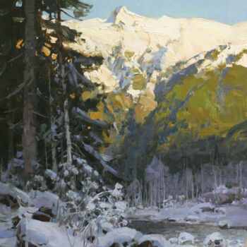 Peinture intitulée "Снег выпал. Домбай" par Alexander Babich, Œuvre d'art originale, Huile