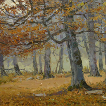 Painting titled "Beech. Last leaves" by Alexander Babich, Original Artwork, Oil