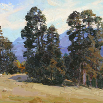 Peinture intitulée "Pine trees in Arkhyz" par Alexander Babich, Œuvre d'art originale, Huile