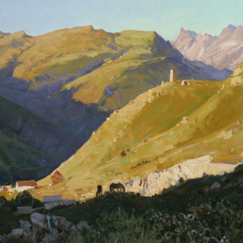 Malerei mit dem Titel "Morning in Fiagdon" von Alexander Babich, Original-Kunstwerk, Öl