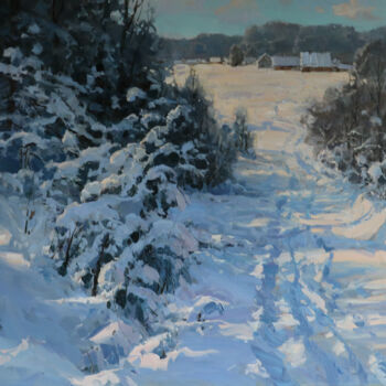 Pintura intitulada "Snowing morning" por Alexander Babich, Obras de arte originais, Óleo