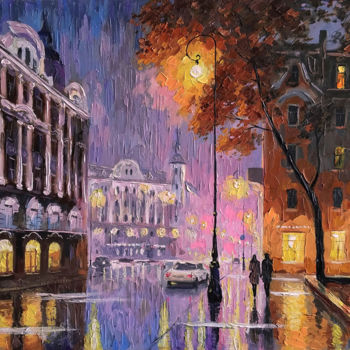 Painting titled "Lilac Evening in St…" by Aleksandr Bolotov, Original Artwork, Oil