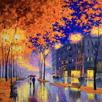 Peinture intitulée "Autumn Evening in t…" par Aleksandr Bolotov, Œuvre d'art originale, Huile