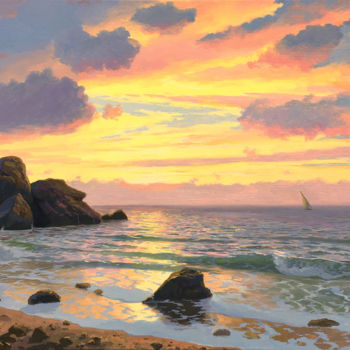 Peinture intitulée "Cloudy sunset. 40х60" par Aleksandr Bolotov, Œuvre d'art originale, Huile