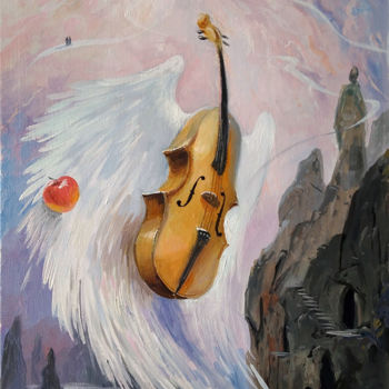 Schilderij getiteld "Purposeful Violin" door Aleksandr Bolotov, Origineel Kunstwerk, Olie