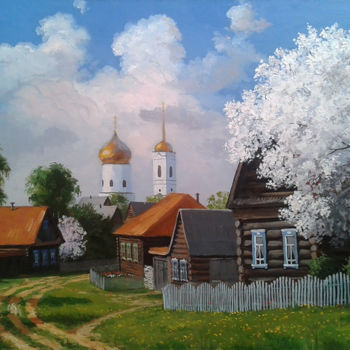Peinture intitulée "Spring in a village…" par Aleksandr Bolotov, Œuvre d'art originale, Huile