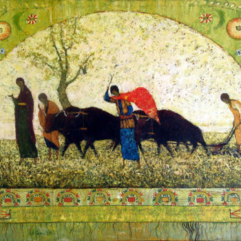 Pittura intitolato "The first furrow" da Alexander Kara, Opera d'arte originale, Olio