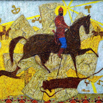 Schilderij getiteld "The Madara horseman" door Alexander Kara, Origineel Kunstwerk, Olie