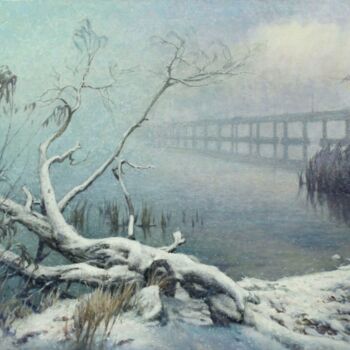 Painting titled "Первый снег. Днепр" by Aleksandr Kusenko, Original Artwork, Oil